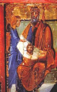 Abgar d'Edesse recevant le Mandylion - Icône sur bois du Xè siècle - Monastère Sainte Catherine du Sinaï