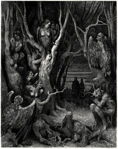 Gustave Doré, C’est là que fond leur nid les hideuses Harpies, Planche de l’Enfer de Dante, 1861, Paris, BNF