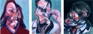 Francis Bacon, Three Studies for Portraits, Isabel Rawsthorne, Lucian Freud and J.H., 1966, collection particulière