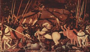 Paolo Uccello, La défaite du camp siennois illustrée par la mise hors de combat de Bernardino della Ciarda, vers 1456, Galerie des Offices, Florence